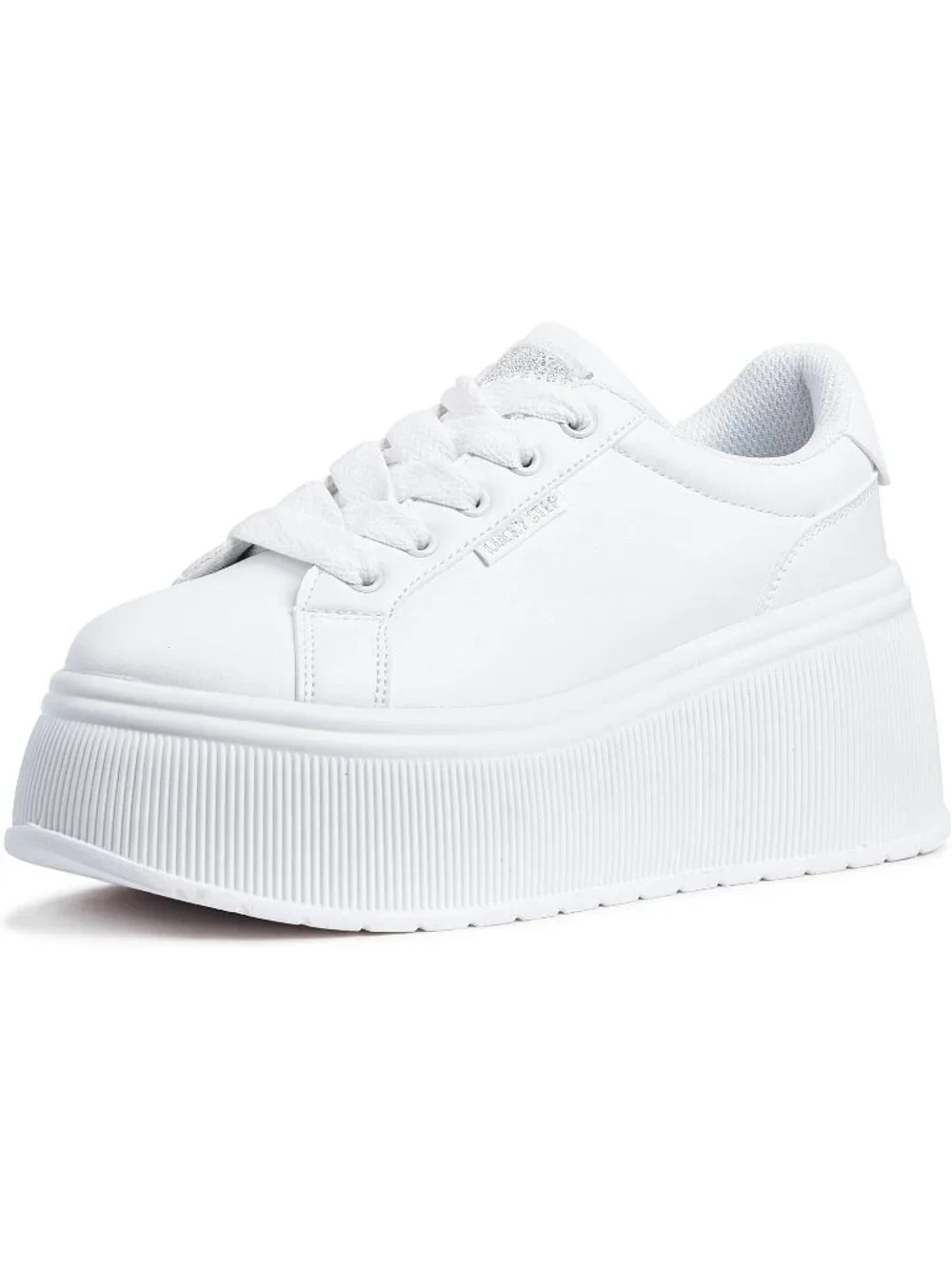 🆕LUCKY STEP Women's All White Platform Wedge Canvas Sneakers Walking Shoes